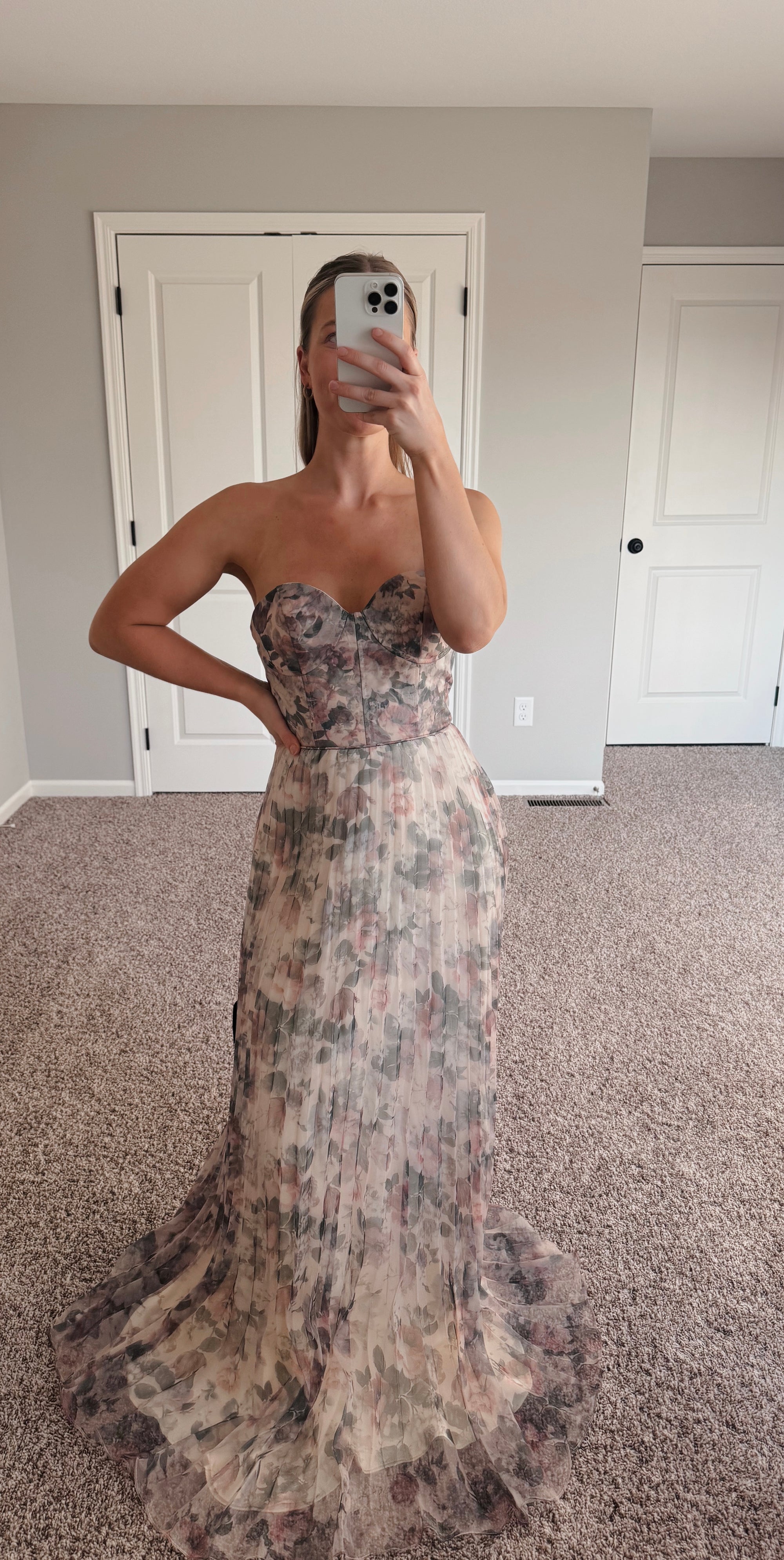 Lulus - Most Beautiful Day Ivory Multi Floral Print Organza Maxi Dress - Small