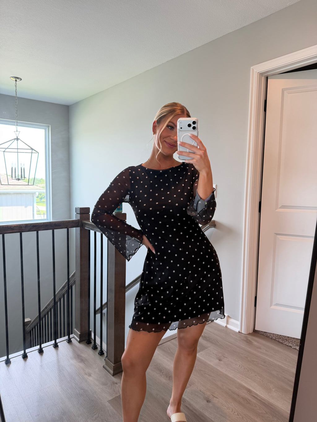 Verdusa - Polka Dot Draped Back Mesh Mini Dress - Small
