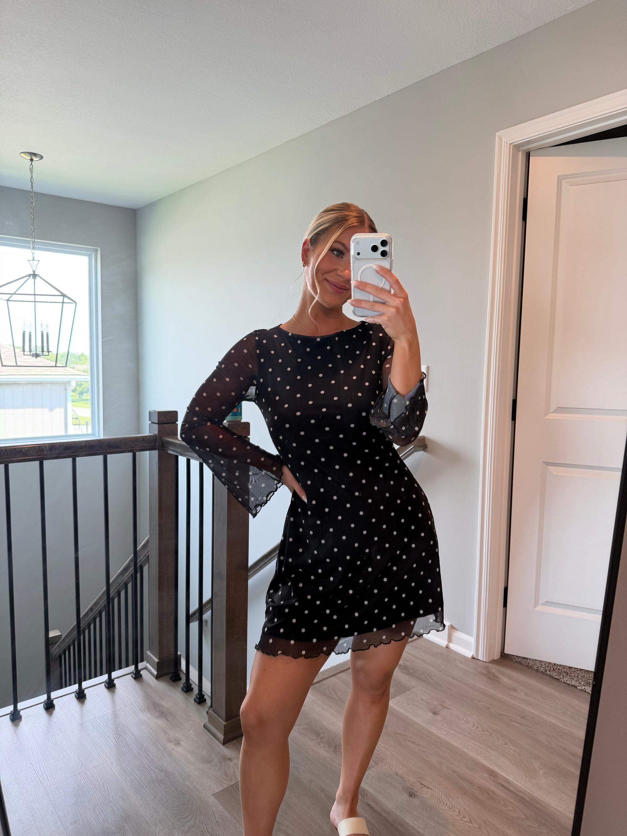 Verdusa - Polka Dot Draped Back Mesh Mini Dress - Small