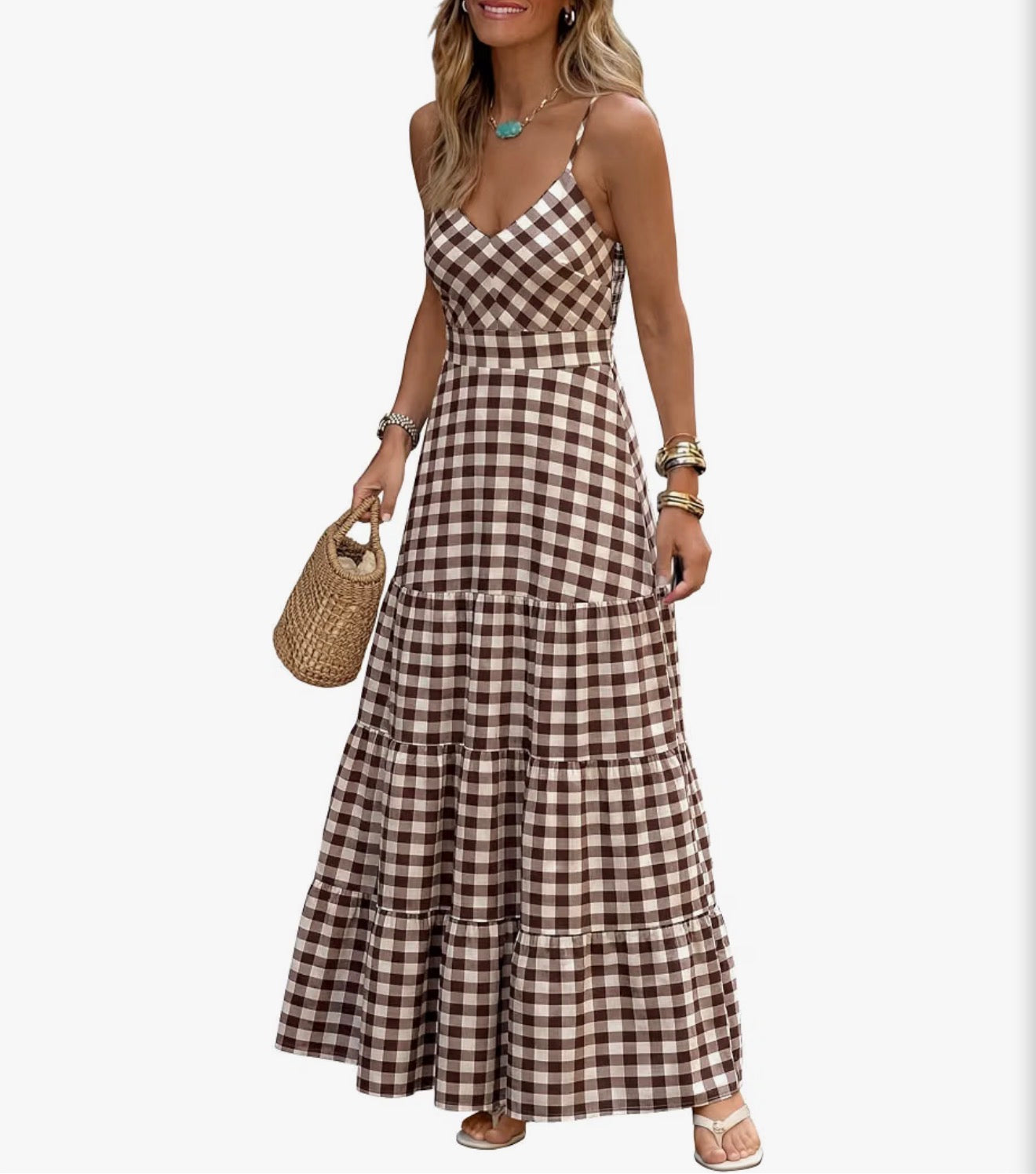 Caracilia- Gingham Spaghetti Strap Maxi - Medium