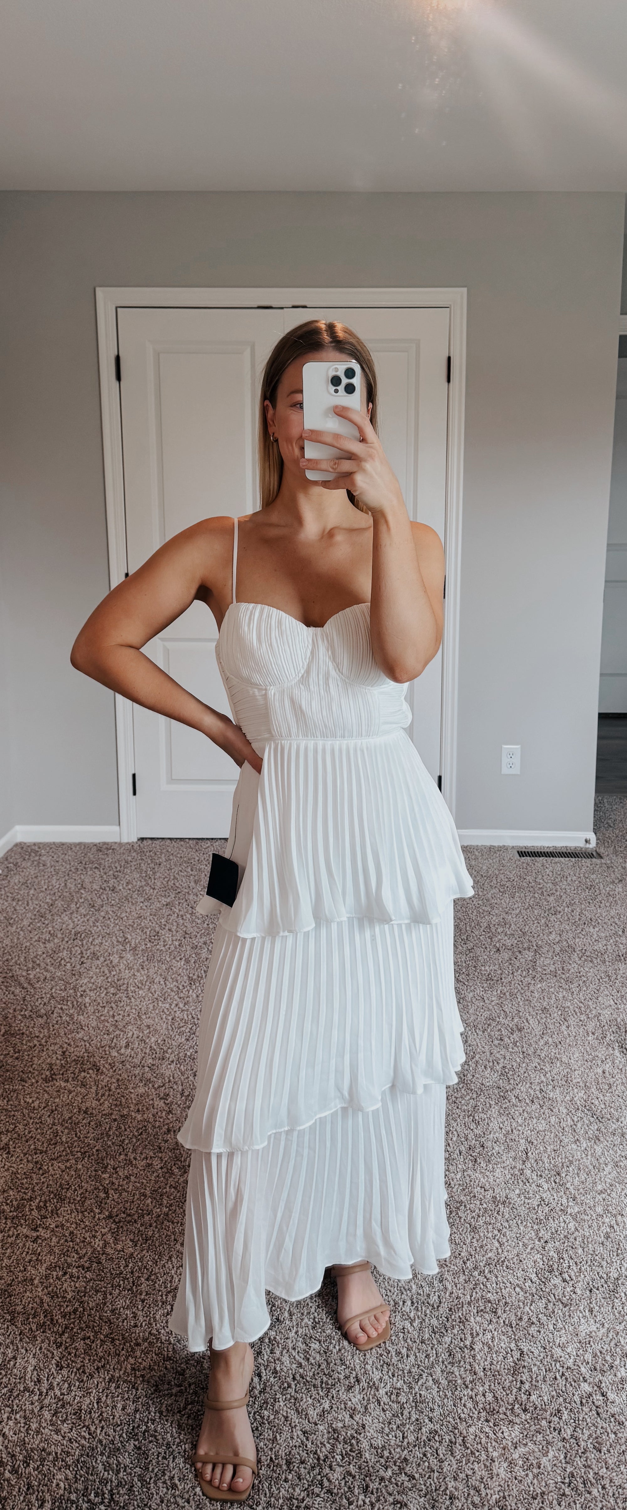 Lulus - Cascading Crush White Tiered Bustier Midi Dress - Small