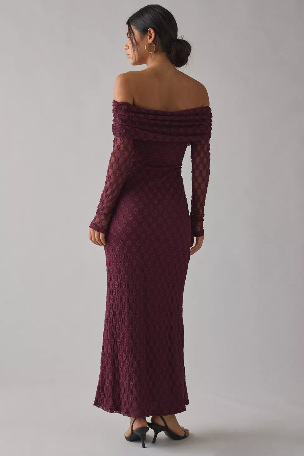 Urban Outfitters - Bardot Andoni Stretch Lace Long Sleeve Off-The-Shoulder Maxi Dress - Medium