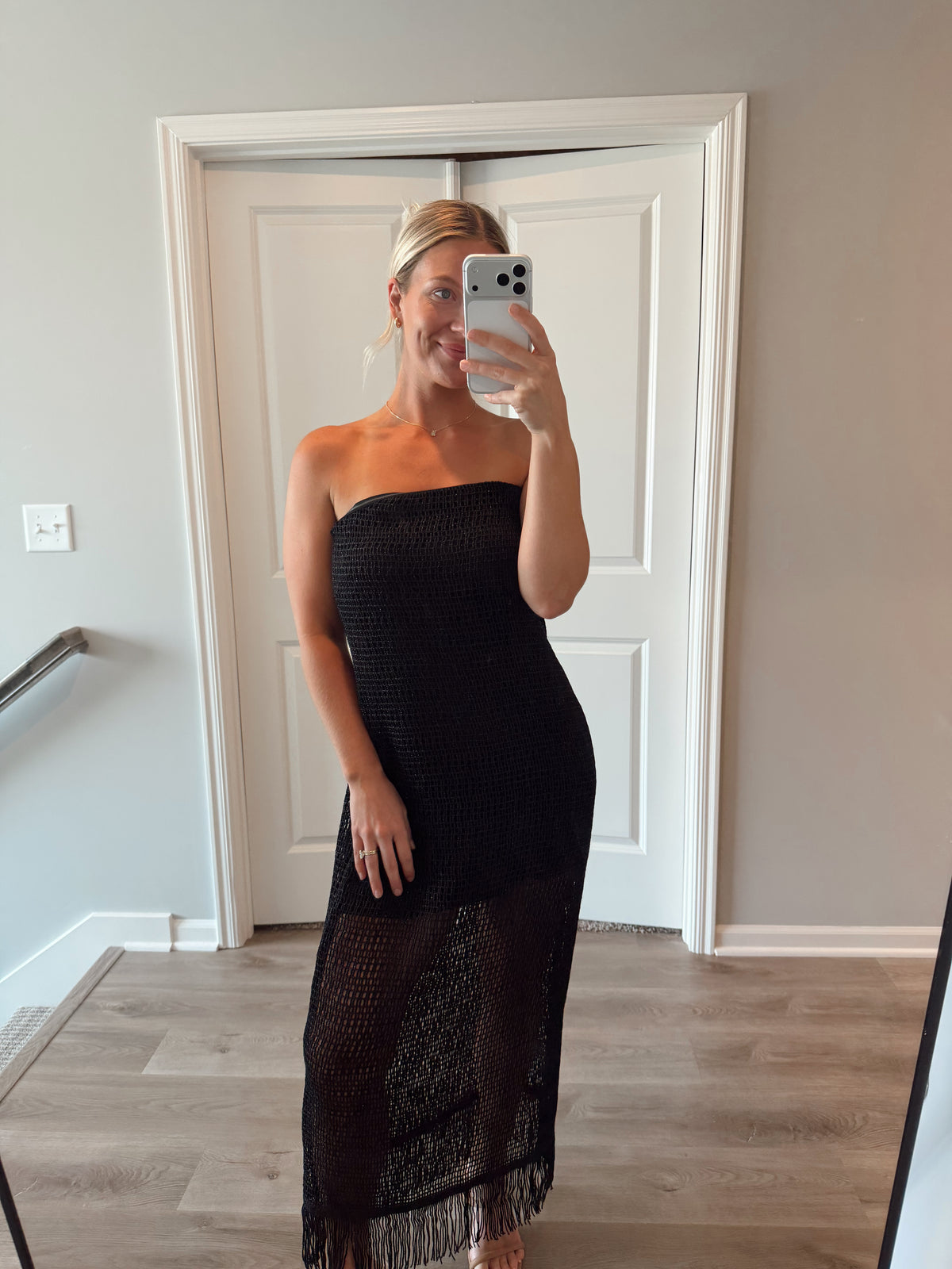 Zara - Fringed Strapless Mini Dress - Large