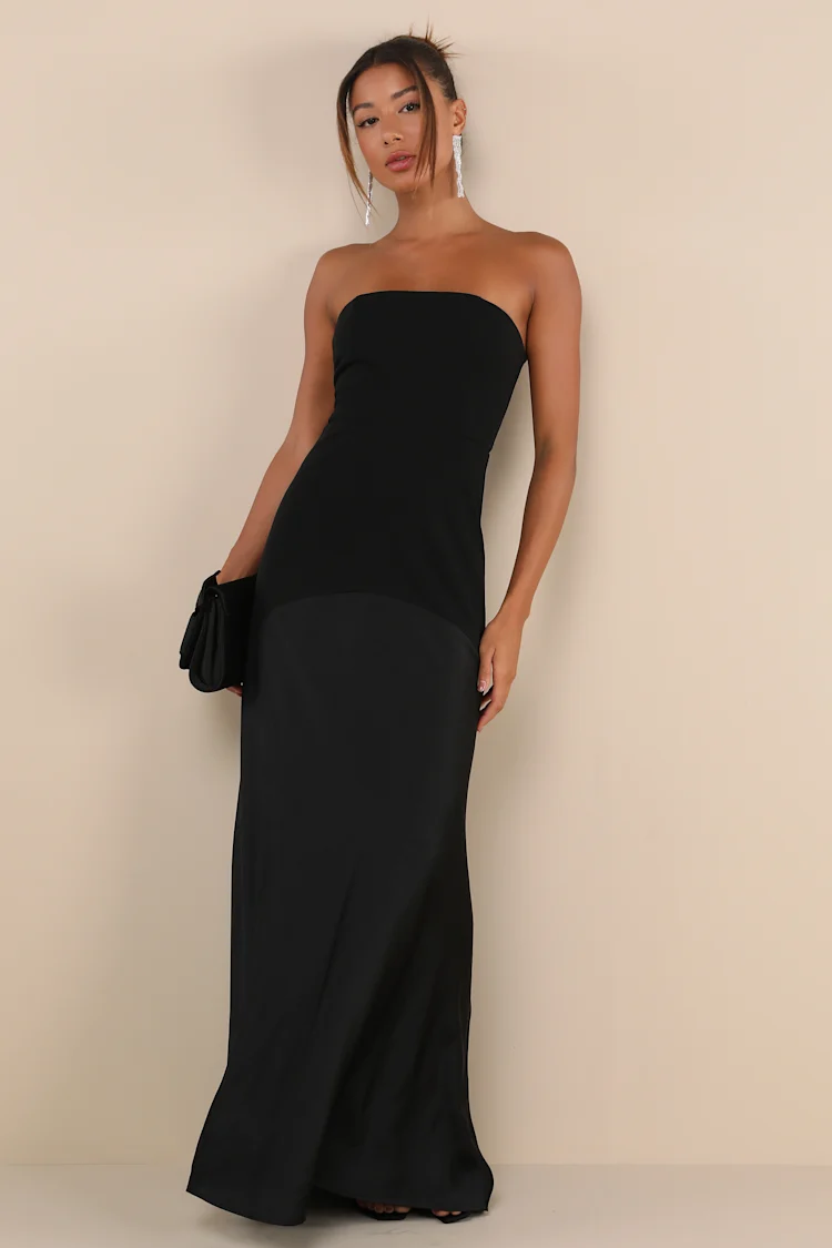 Lulus - Compelling Style Black Strapless A-Line Maxi Dress - XL