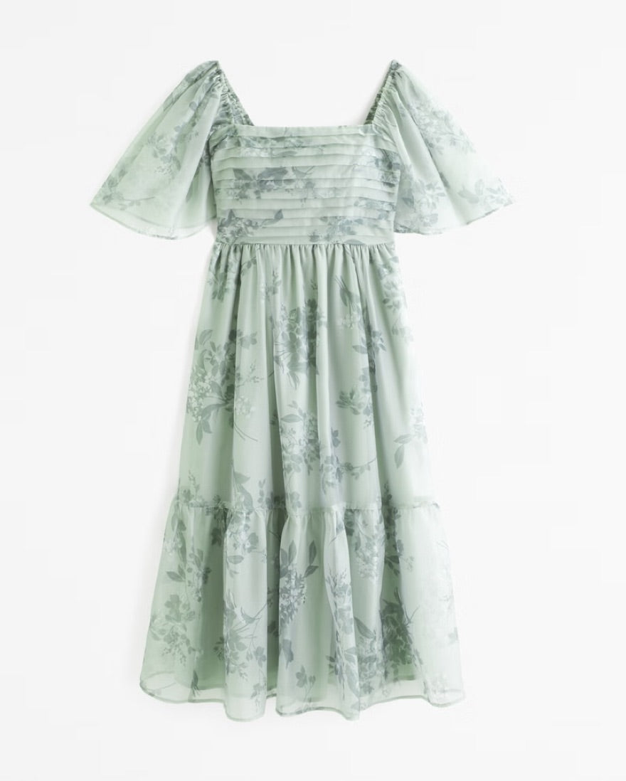 Abercrombie - Emerson Angel Sleeve Midi Green Dress - Small