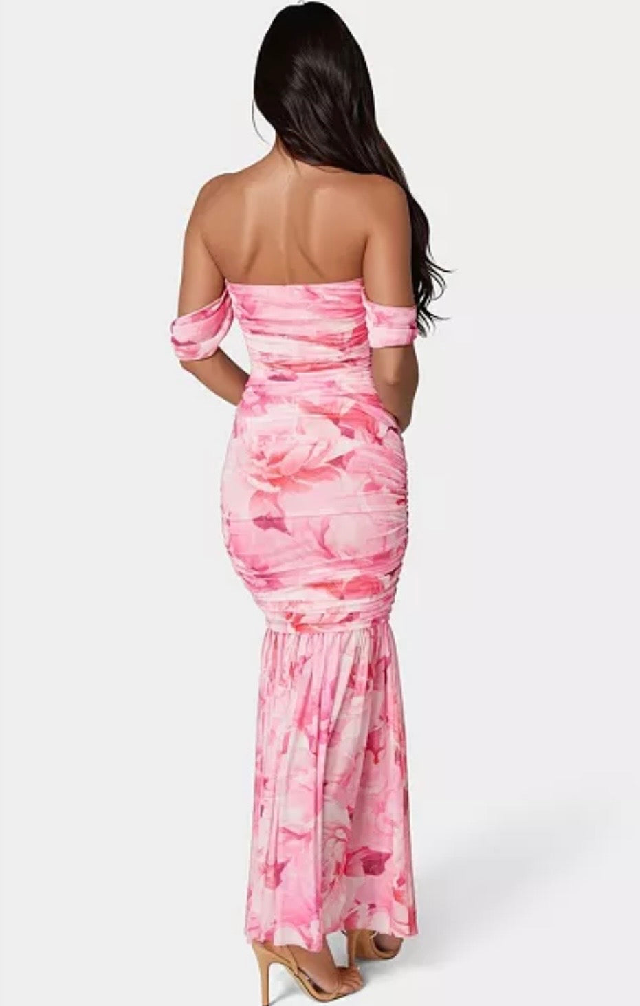 Bebe - Women's Off Shoulder Ruched Mesh Gown - XS