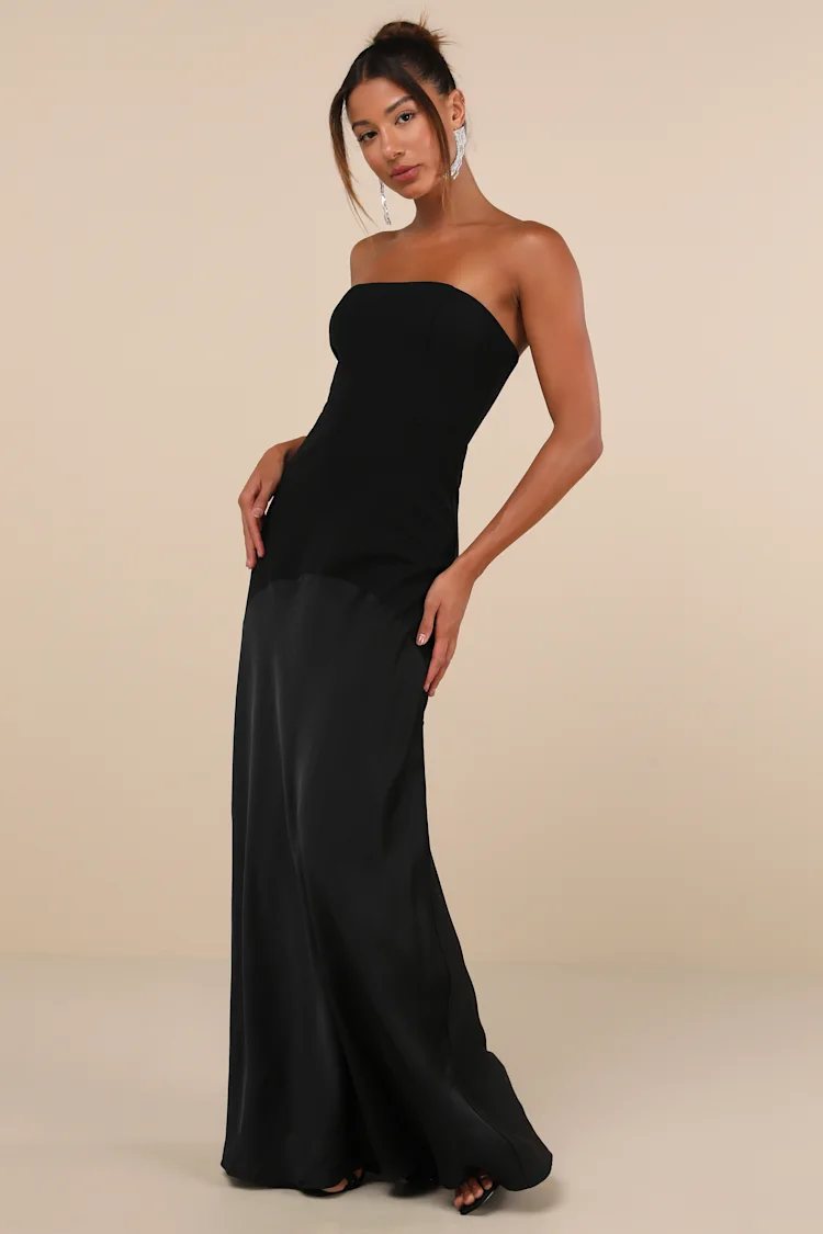 Lulus - Compelling Style Black Strapless A-Line Maxi Dress - XL