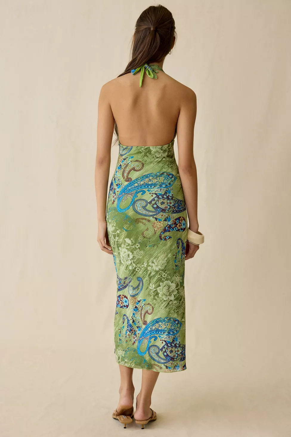 Urban Outfitters - Deep Plunge Halter Ruched Mesh Midi - Medium