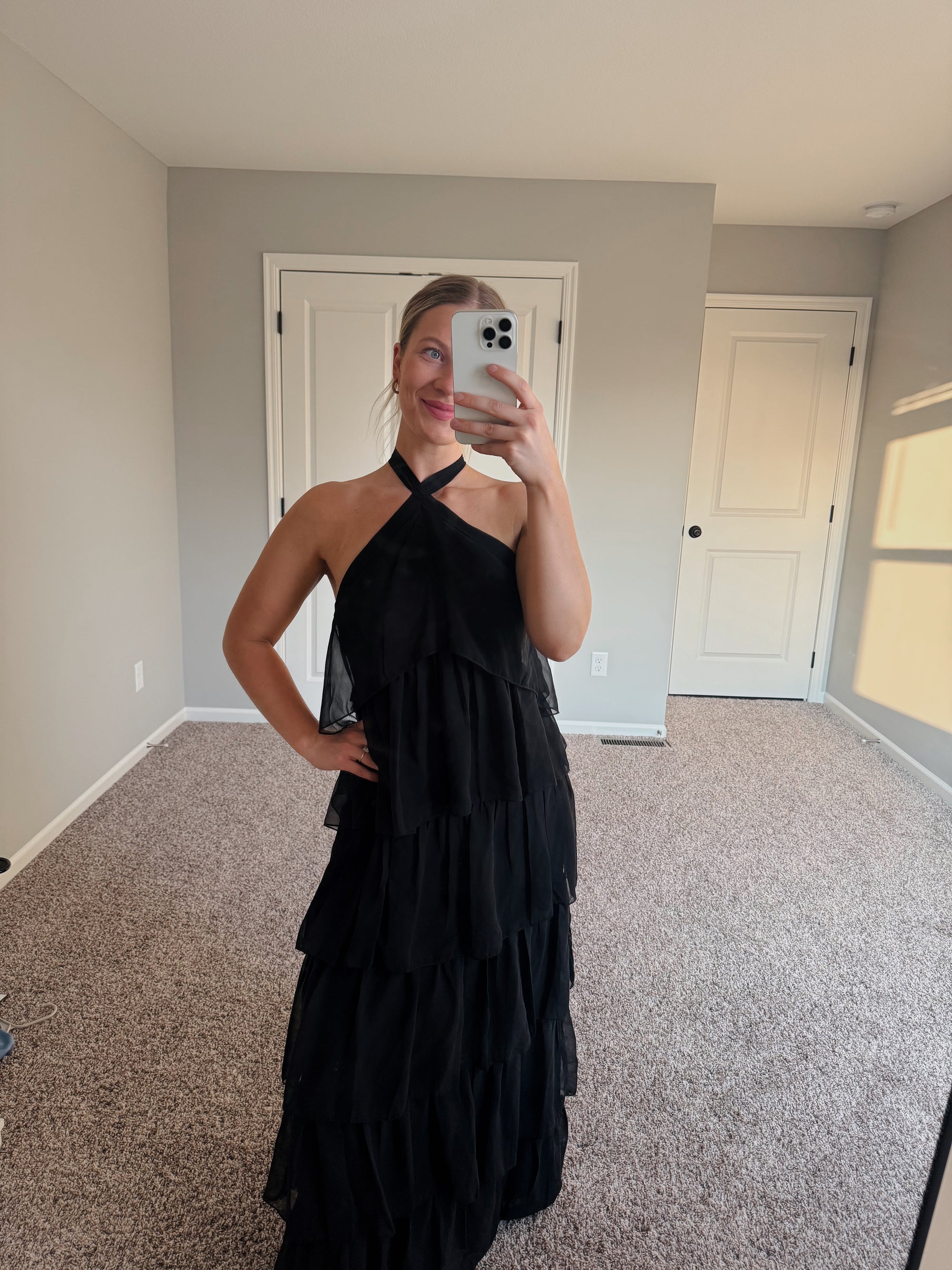 Boohoo - Chiffon Tiered Halterneck Maxi Dress - Size 10