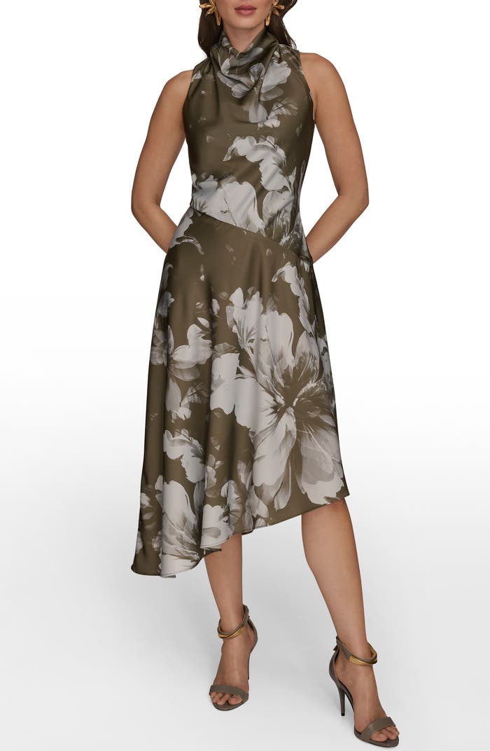 Donna Karan - Floral Print Asymmetric Midi Dress - 4P (Small to Medium)