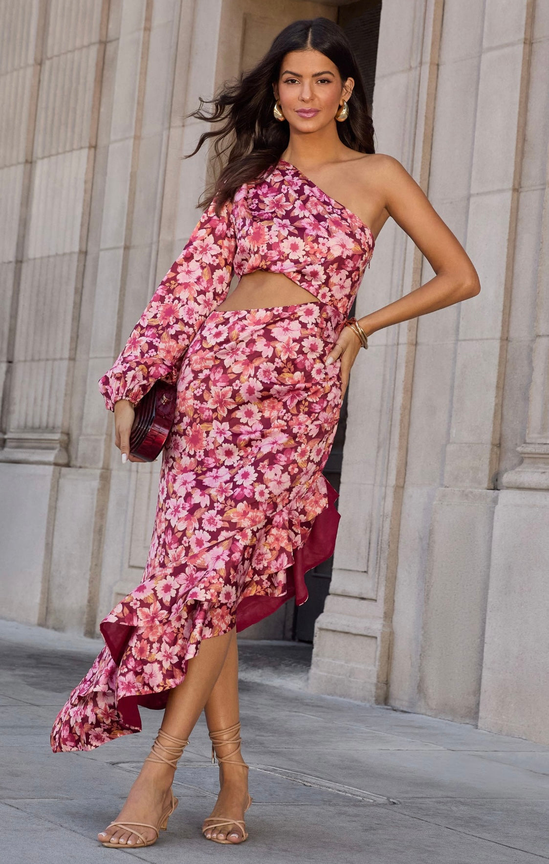 Vici - Right Moment One-Shoulder Cutout Asymmetric Midi Dress - Large