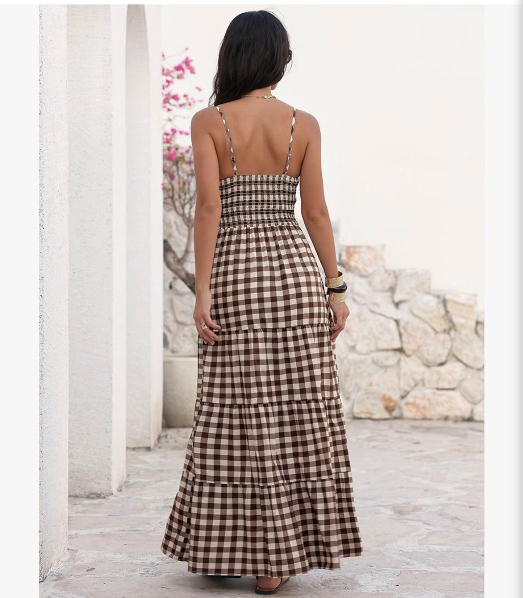 Caracilia- Gingham Spaghetti Strap Maxi - Medium