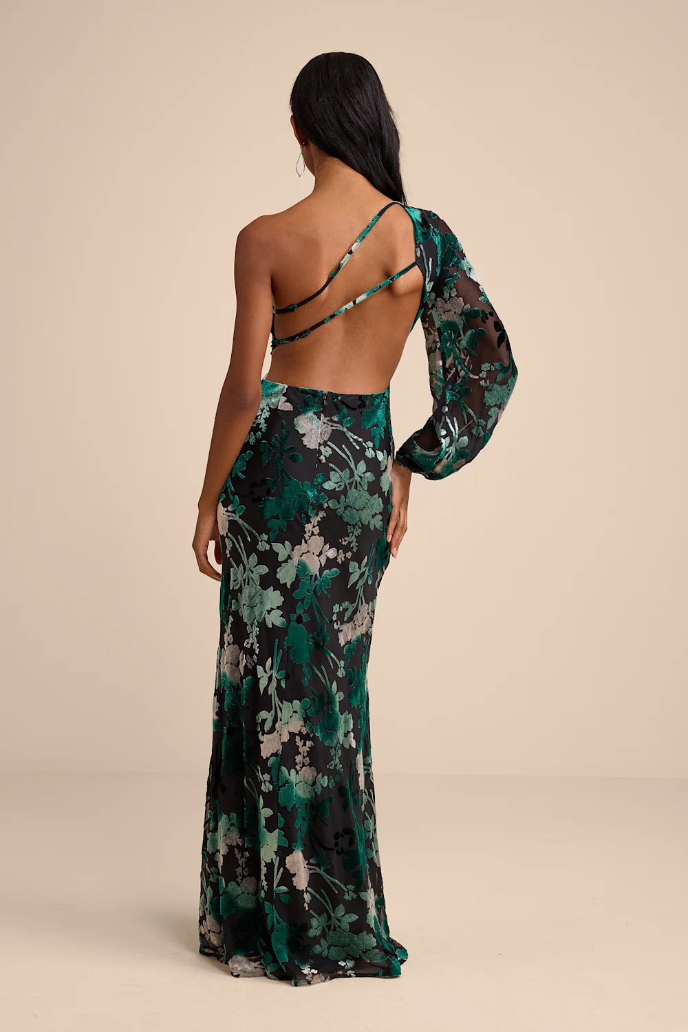 Lulus - Kendrick Black Multi Floral Burnout One-Shoulder Maxi - Small