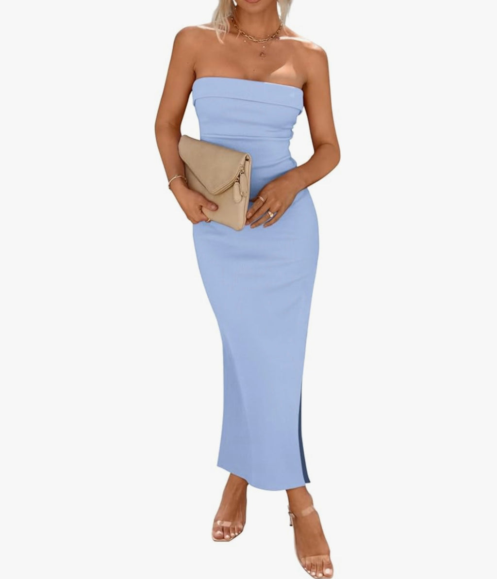 Pretty Garden - Ribbed Strapless Tube Dress - Small