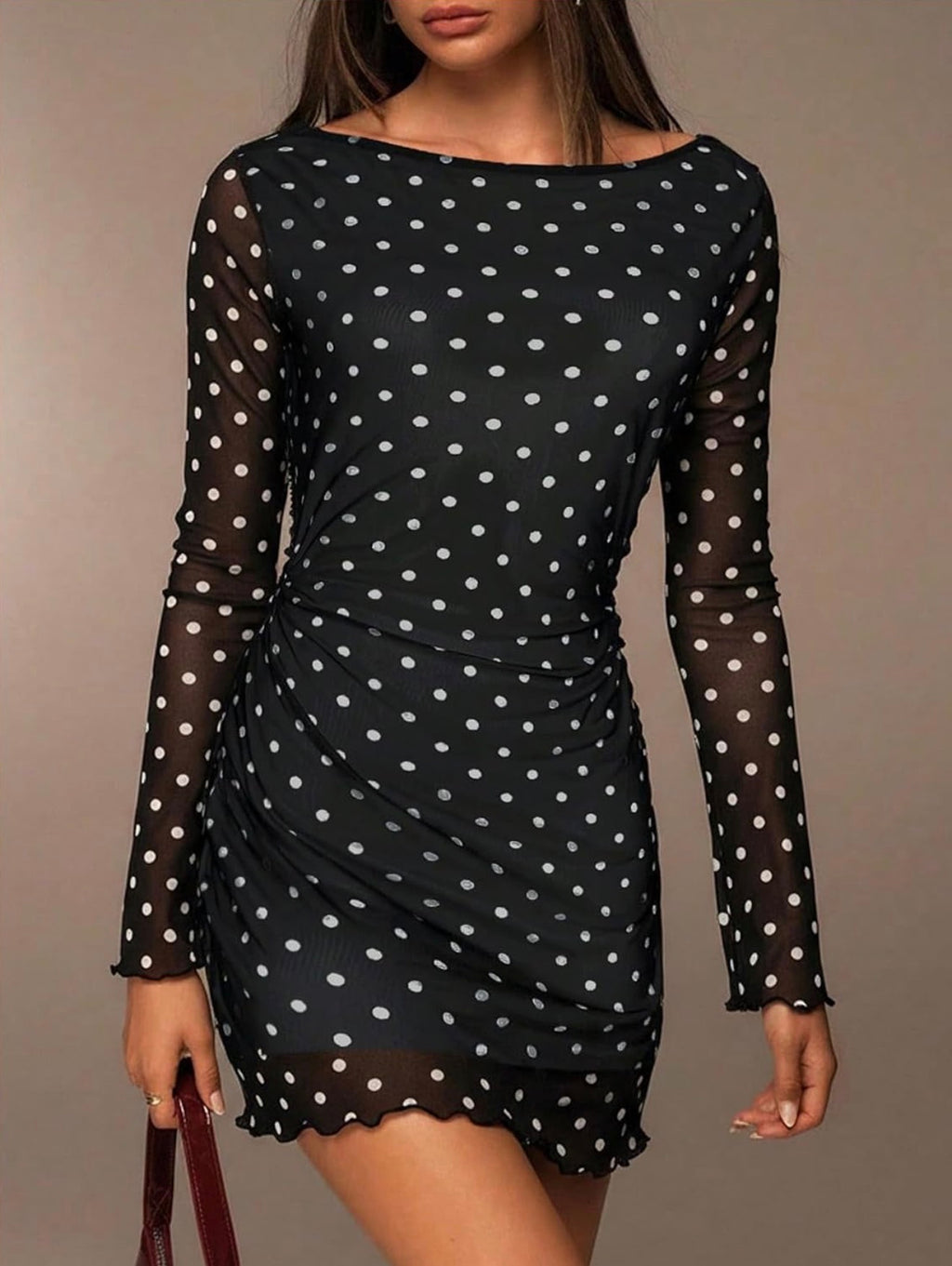 Verdusa - Polka Dot Draped Back Mesh Mini Dress - Small