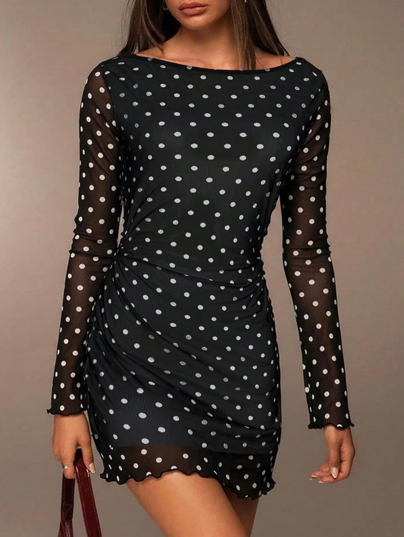 Verdusa - Polka Dot Draped Back Mesh Mini Dress - Small