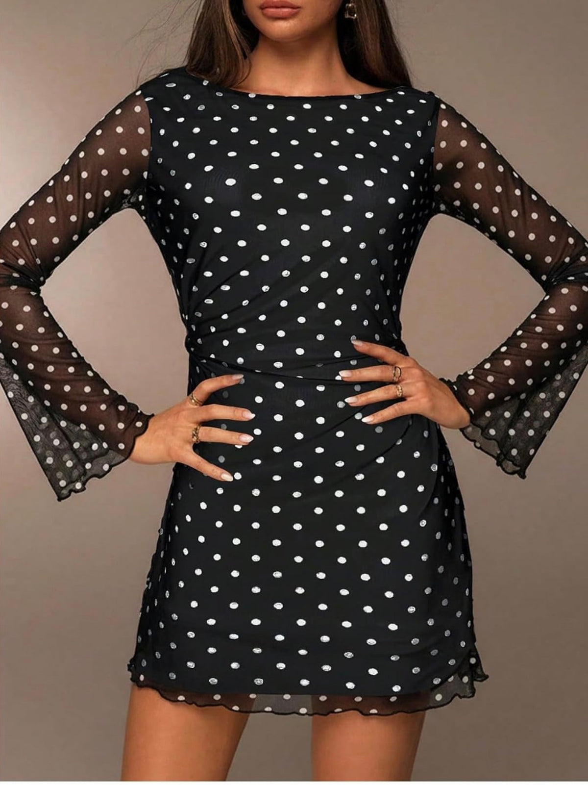 Verdusa - Polka Dot Draped Back Mesh Mini Dress - Small