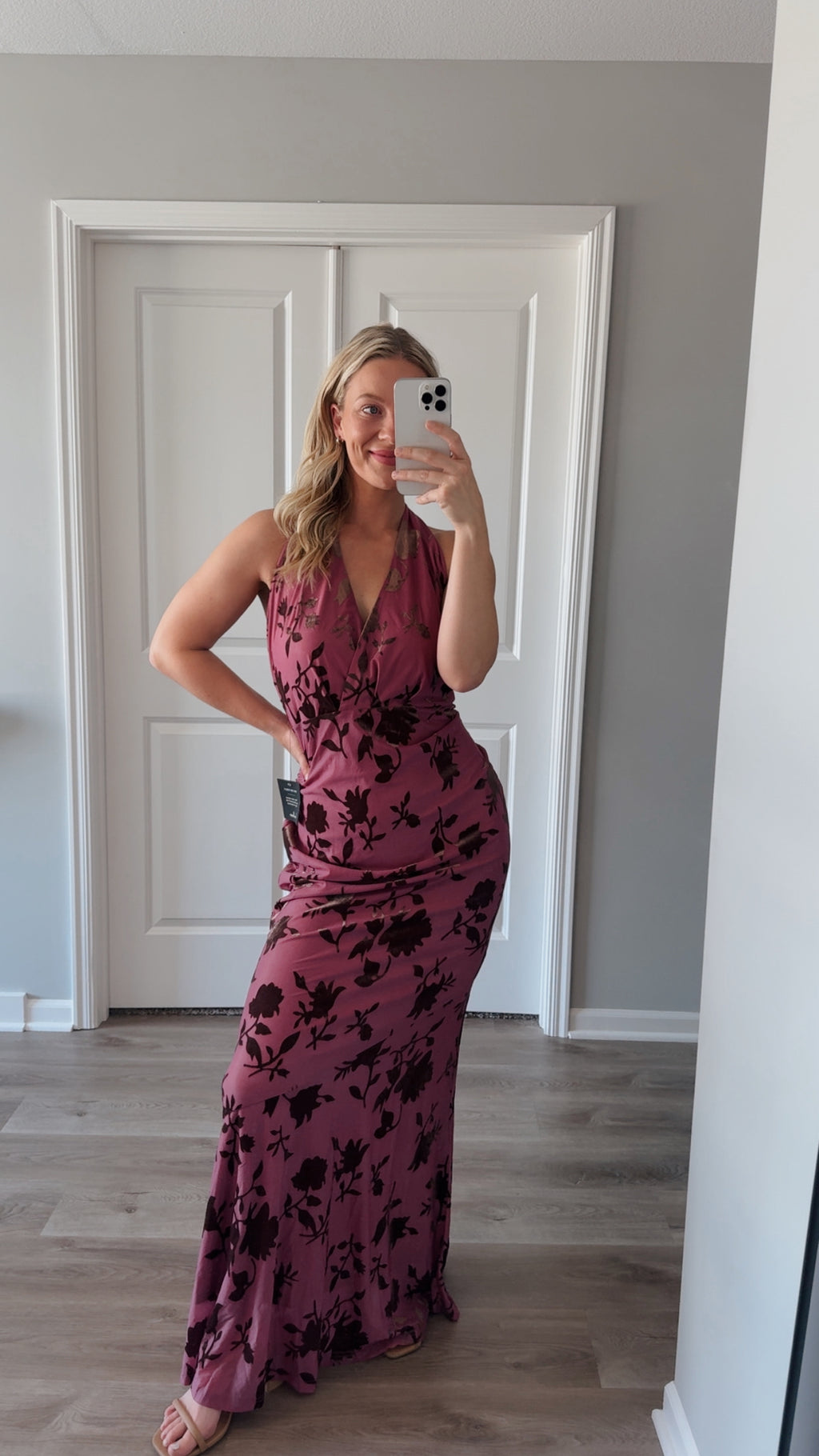 Lulus - Renatta Mauve Purple Floral Burnout Mesh Maxi Dress - XL