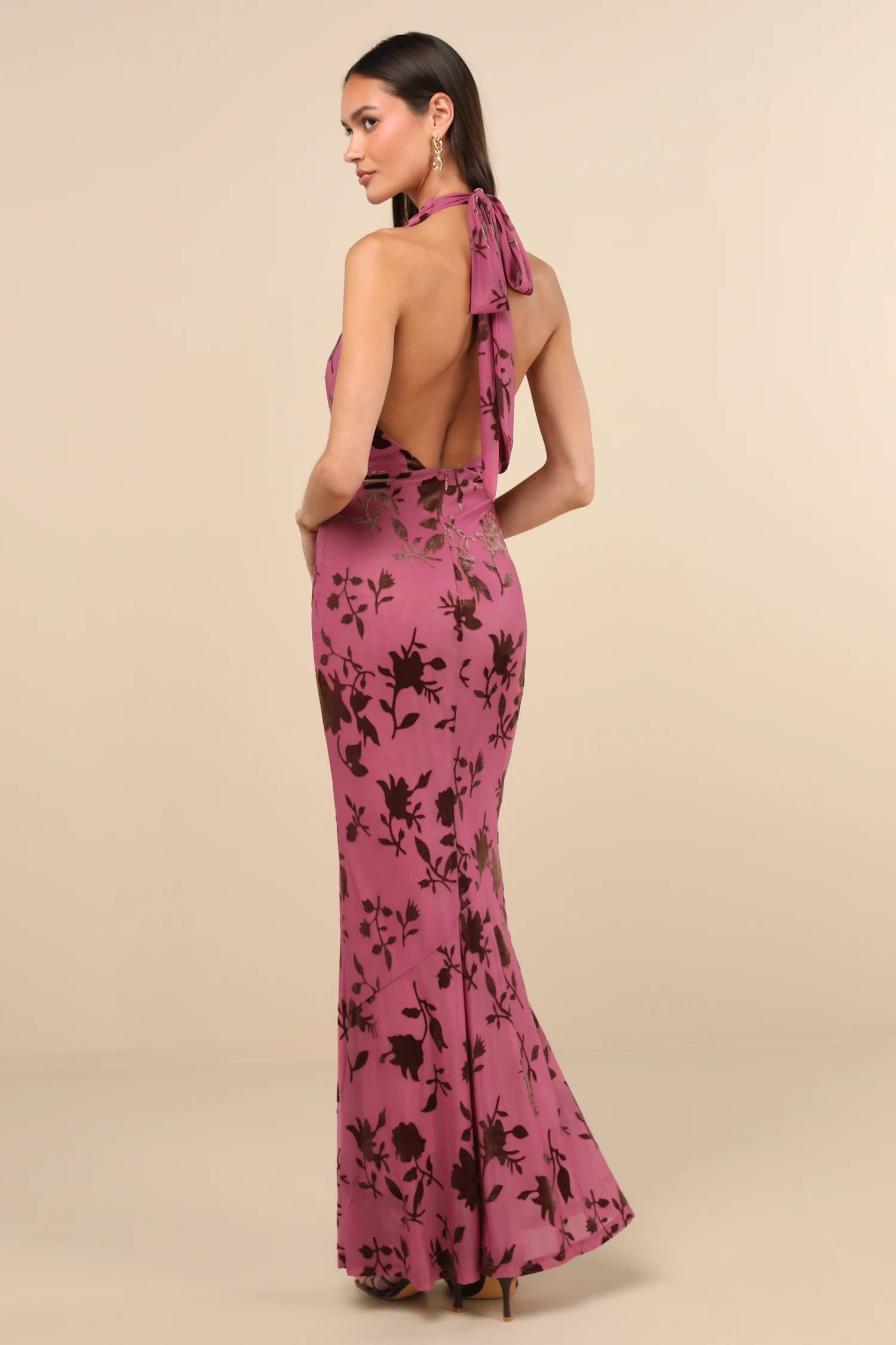 Lulus - Renatta Mauve Purple Floral Burnout Mesh Maxi Dress - XL