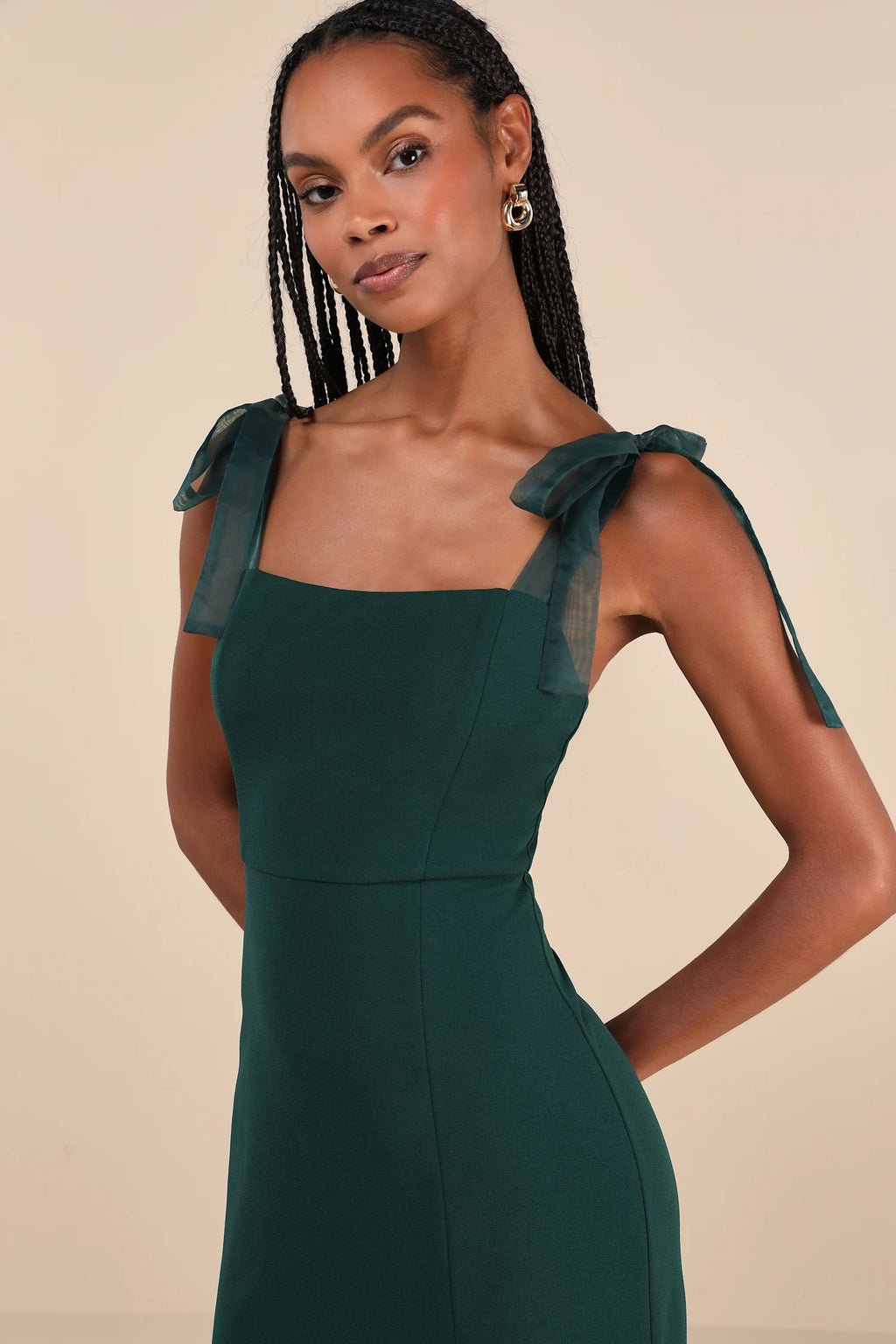 Lulus - Romantic Celebration Emerald Green Tie-Strap Bodycon Midi Dress - Large
