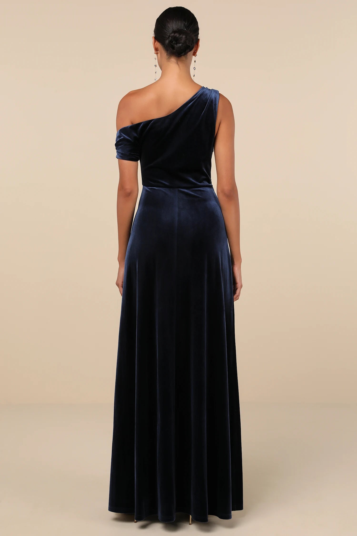 Lulus - Coveted Confidence Navy Blue Velvet Asymmetrical Maxi Dress - XL