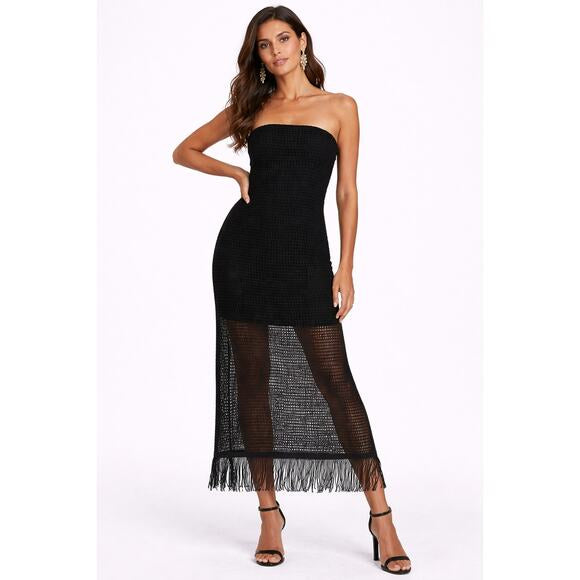 Zara - Fringed Strapless Mini Dress - Large