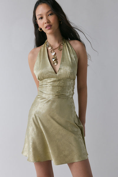 Urban Outfitters - Rare London Floral Satin Plunge Halter Mini Dress - Small