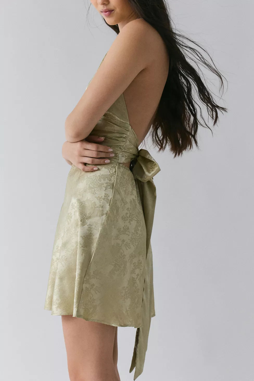 Urban Outfitters - Rare London Floral Satin Plunge Halter Mini Dress - Small