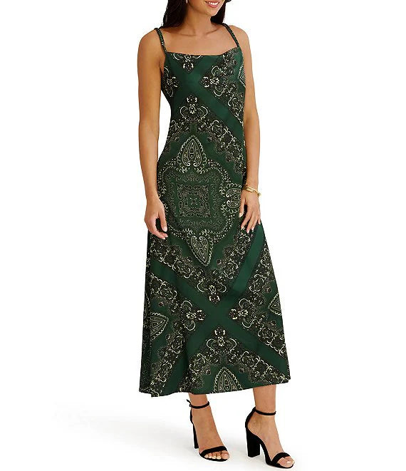 Siena - Cowl Neck Paisley Print Midi Dress - Medium