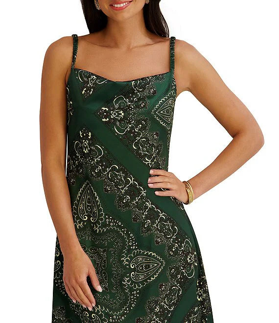 Siena - Cowl Neck Paisley Print Midi Dress - Medium