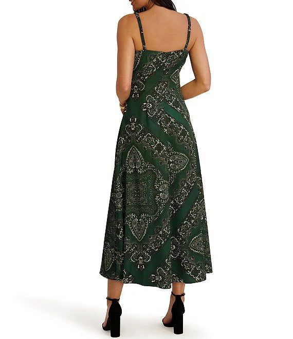 Siena - Cowl Neck Paisley Print Midi Dress - Medium