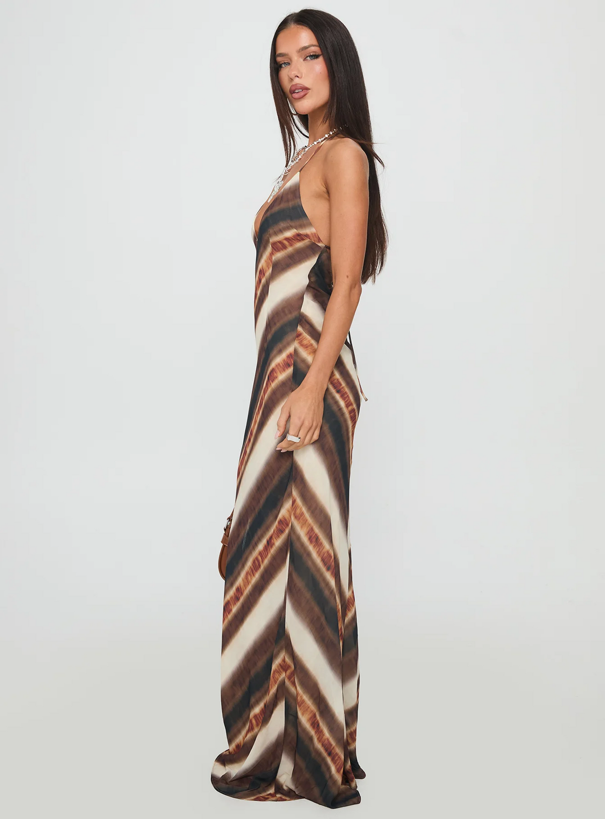 Princess Polly - Esmira Halter Maxi Dress Brown Stripe - Large