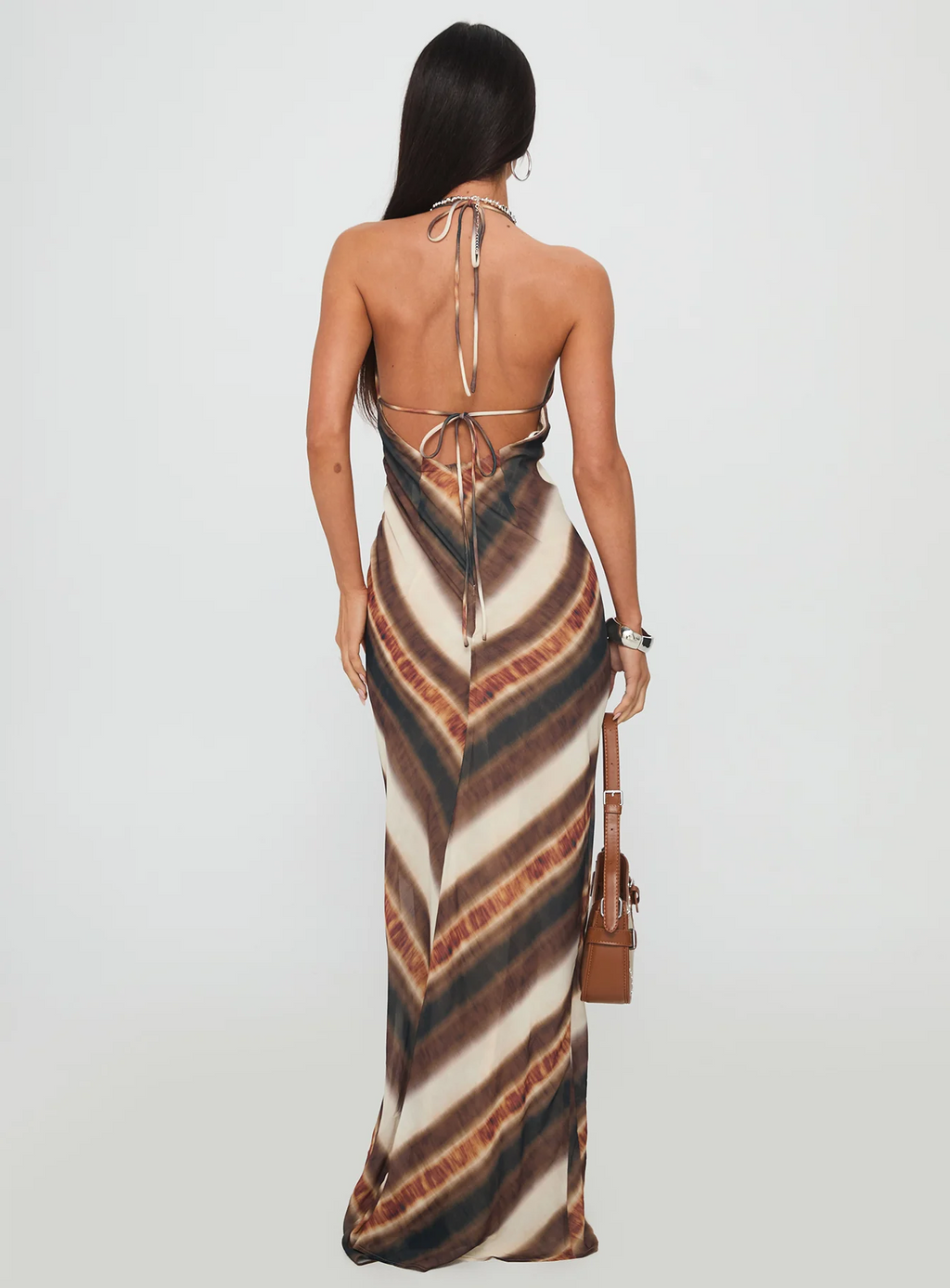 Princess Polly - Esmira Halter Maxi Dress Brown Stripe - Large