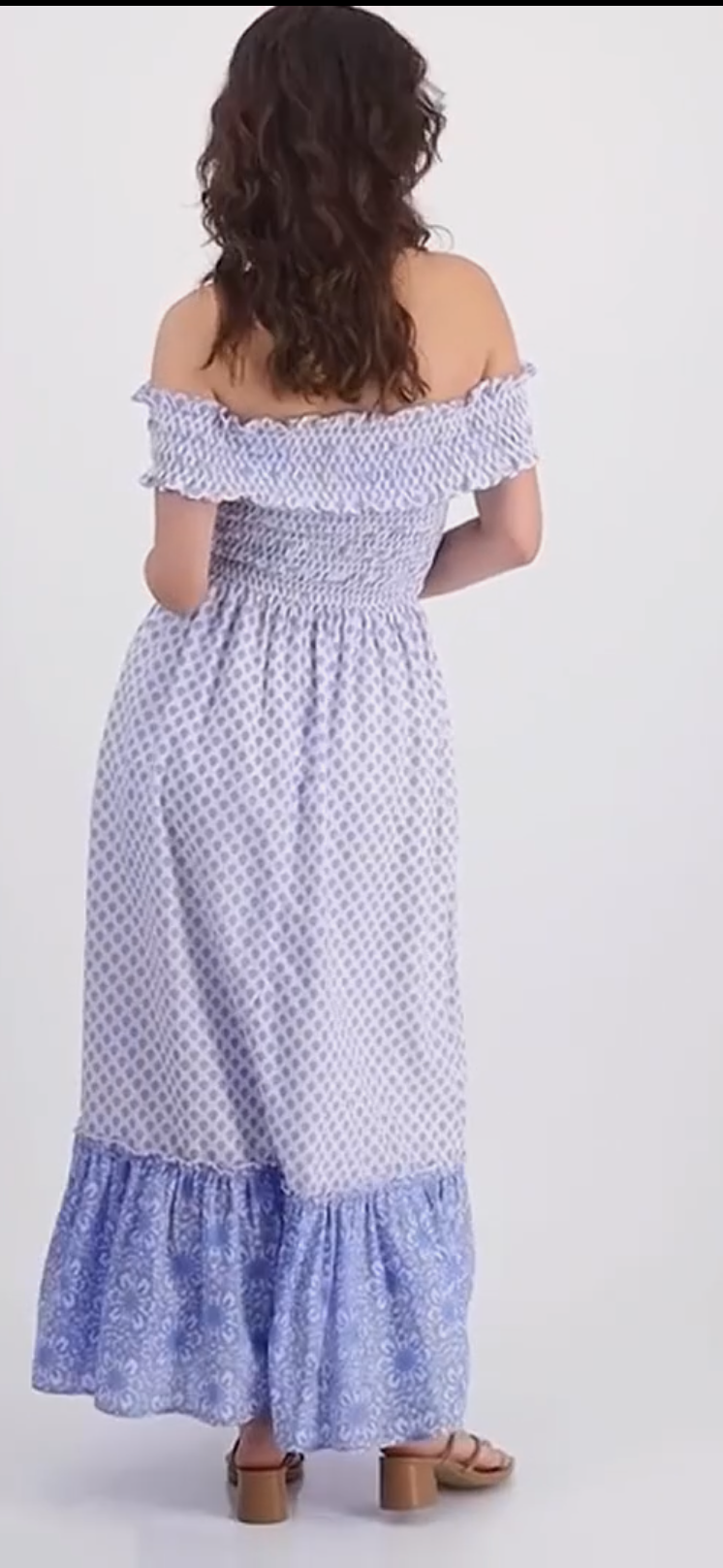 And Now This - Trendy Cotton Off-The-Shoulder Smocked Dress - Large