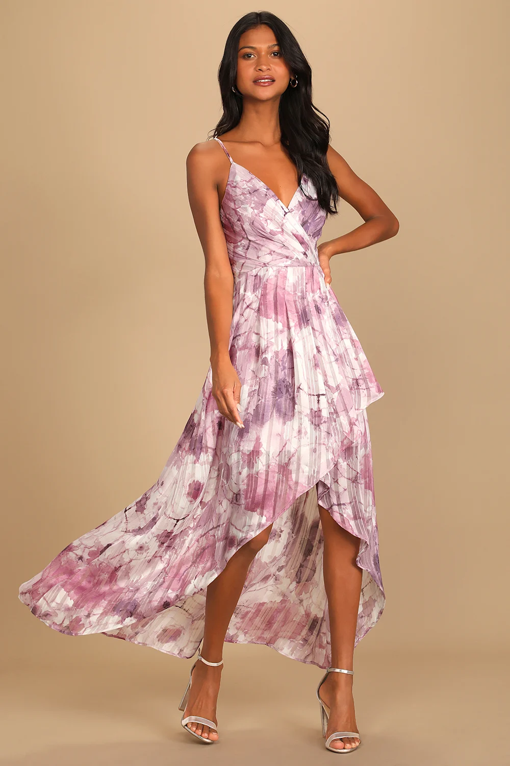 Lulus - An Enchanting Dream Purple Multi Print High-Low Maxi - Medium