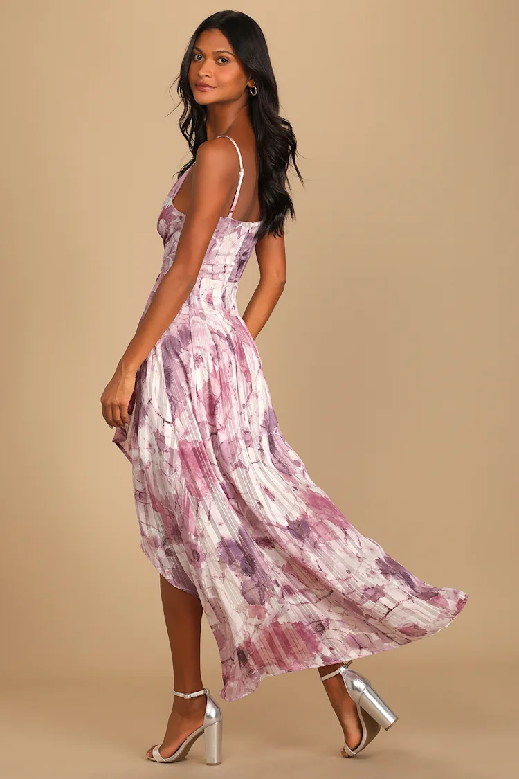 Lulus - An Enchanting Dream Purple Multi Print High-Low Maxi - Medium