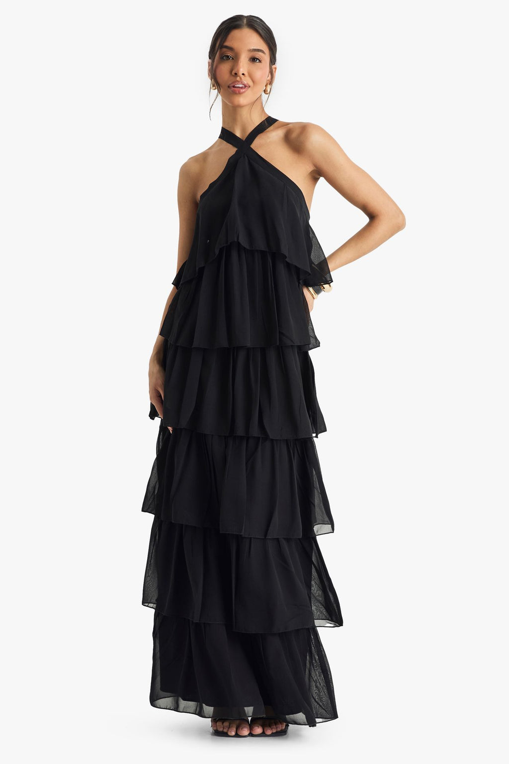 Boohoo - Chiffon Tiered Halterneck Maxi Dress - Size 10