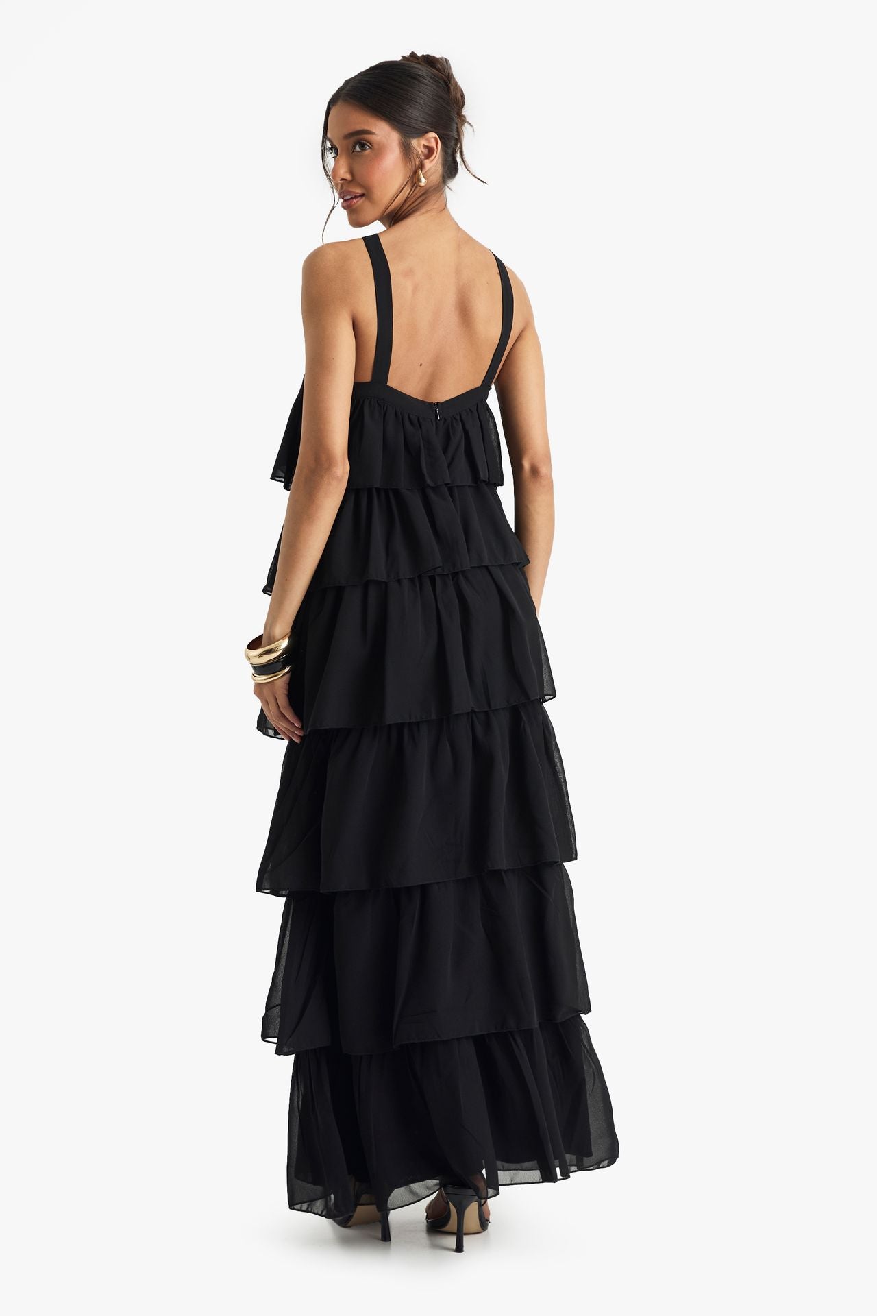 Boohoo - Chiffon Tiered Halterneck Maxi Dress - Size 10