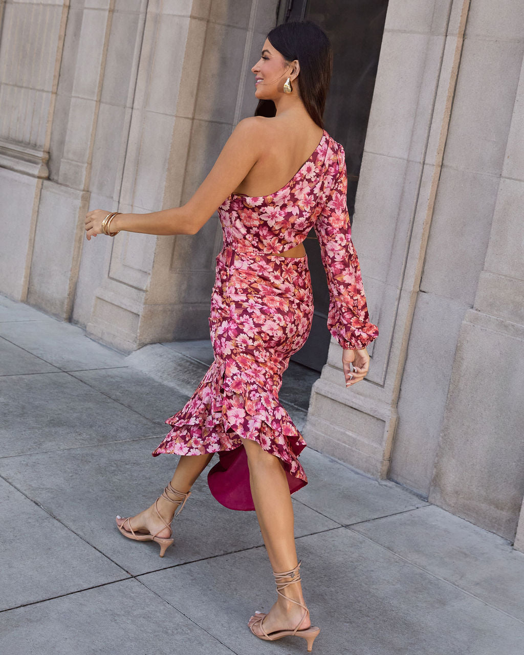 Vici - Right Moment One-Shoulder Cutout Asymmetric Midi Dress - Large