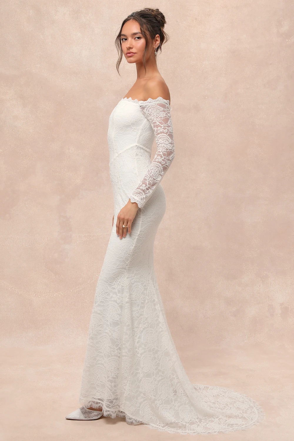 Lulus - Beloved Promise White Lace Off-the-Shoulder Mermaid Maxi Dress - Small