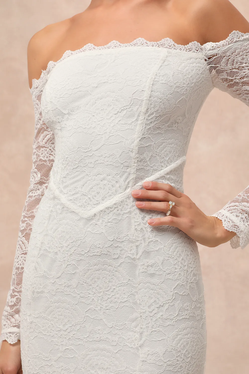 Lulus - Beloved Promise White Lace Off-the-Shoulder Mermaid Maxi Dress - Small