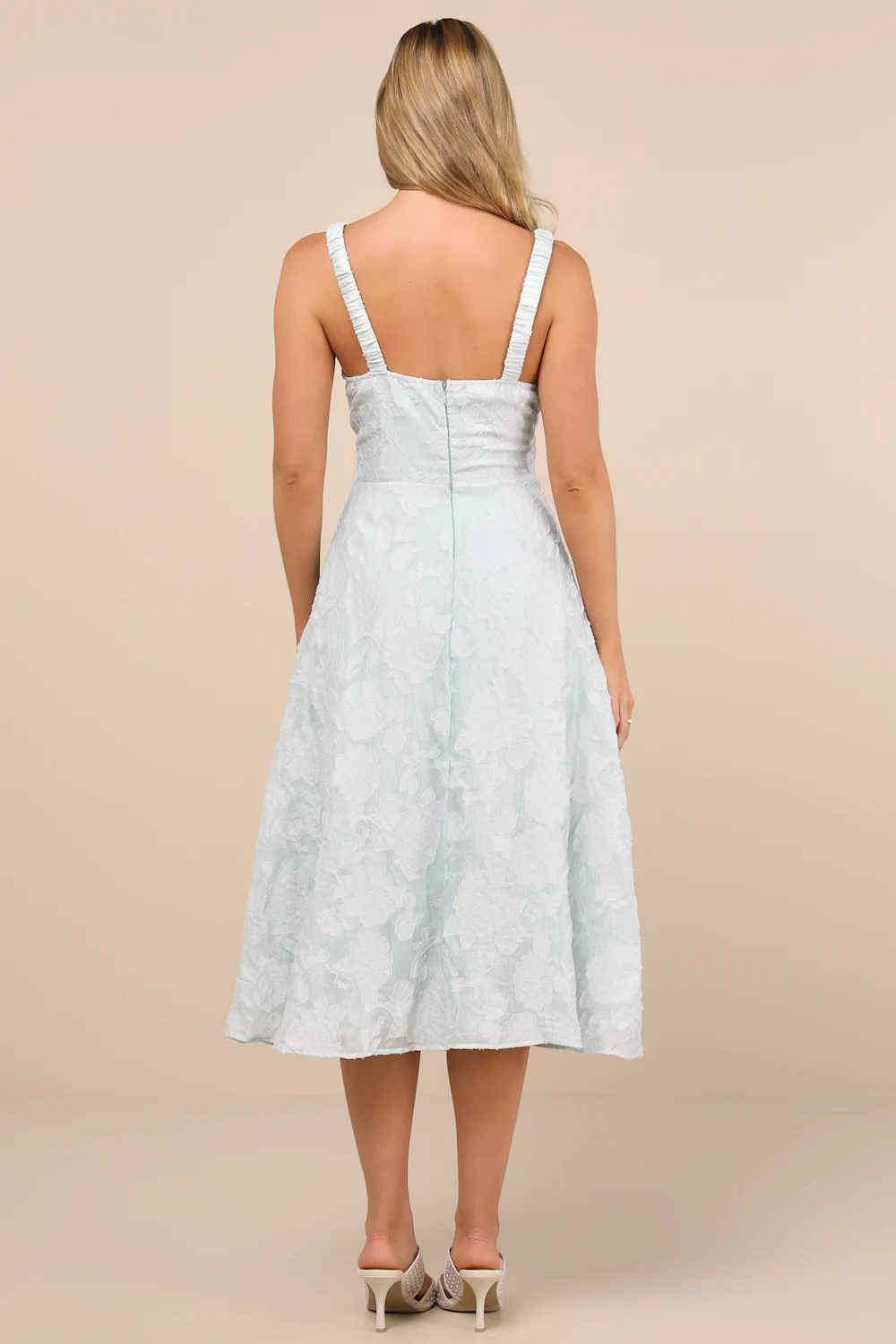 Lulus - Pristine Muse Mint Green Jacquard Skater Midi Dress - Medium