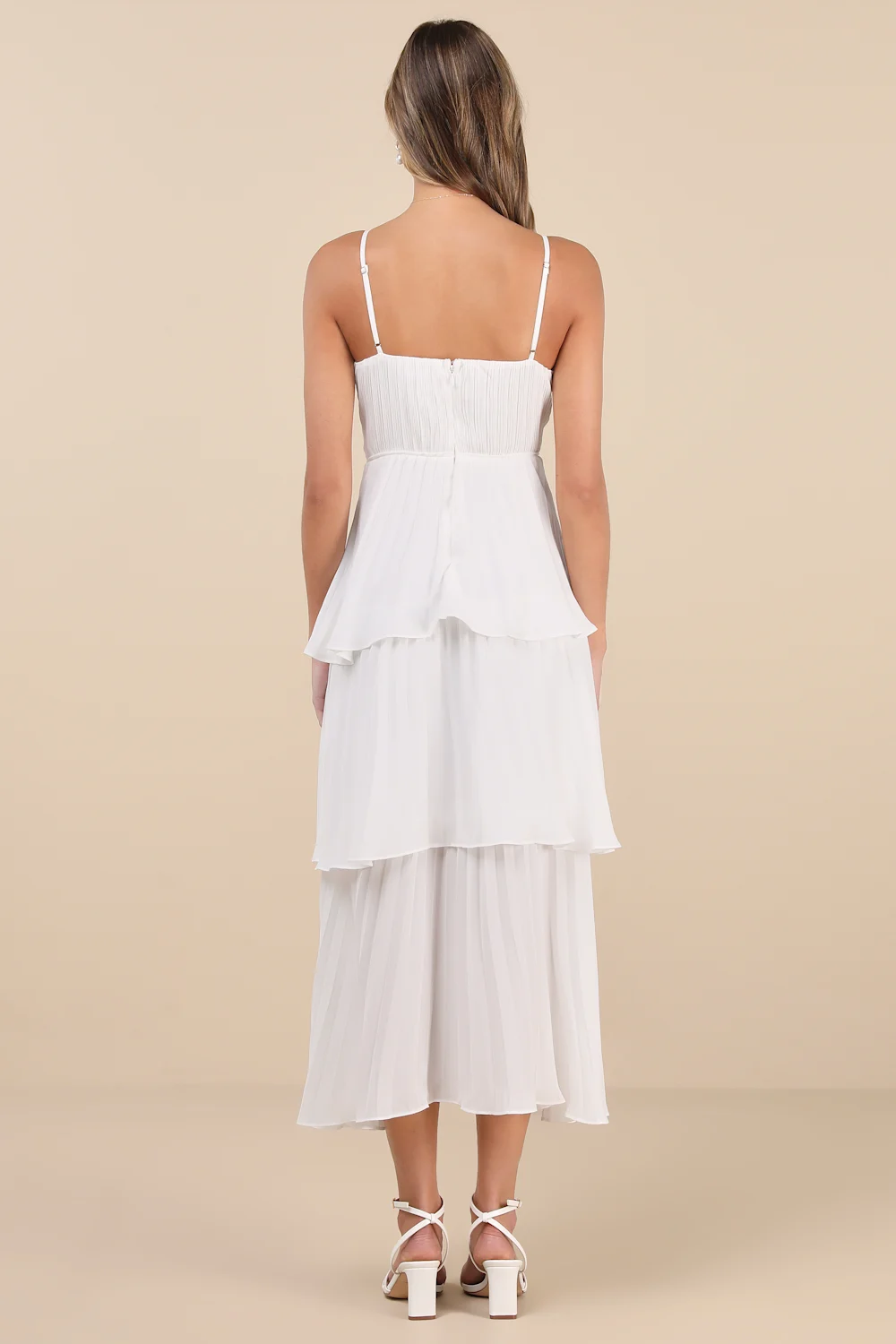 Lulus - Cascading Crush White Tiered Bustier Midi Dress - Small