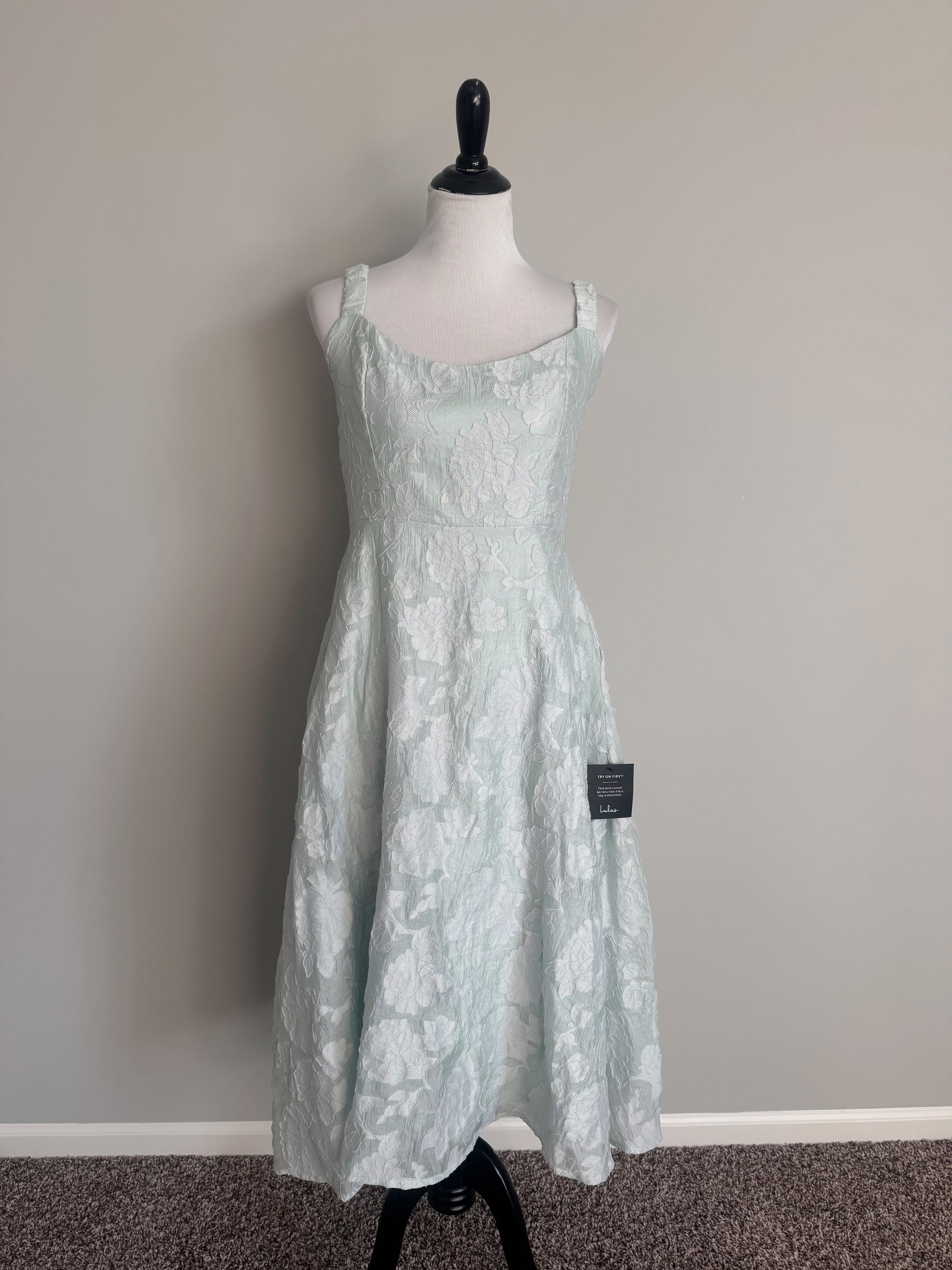 Lulus - Pristine Muse Mint Green Jacquard Skater Midi Dress - Medium