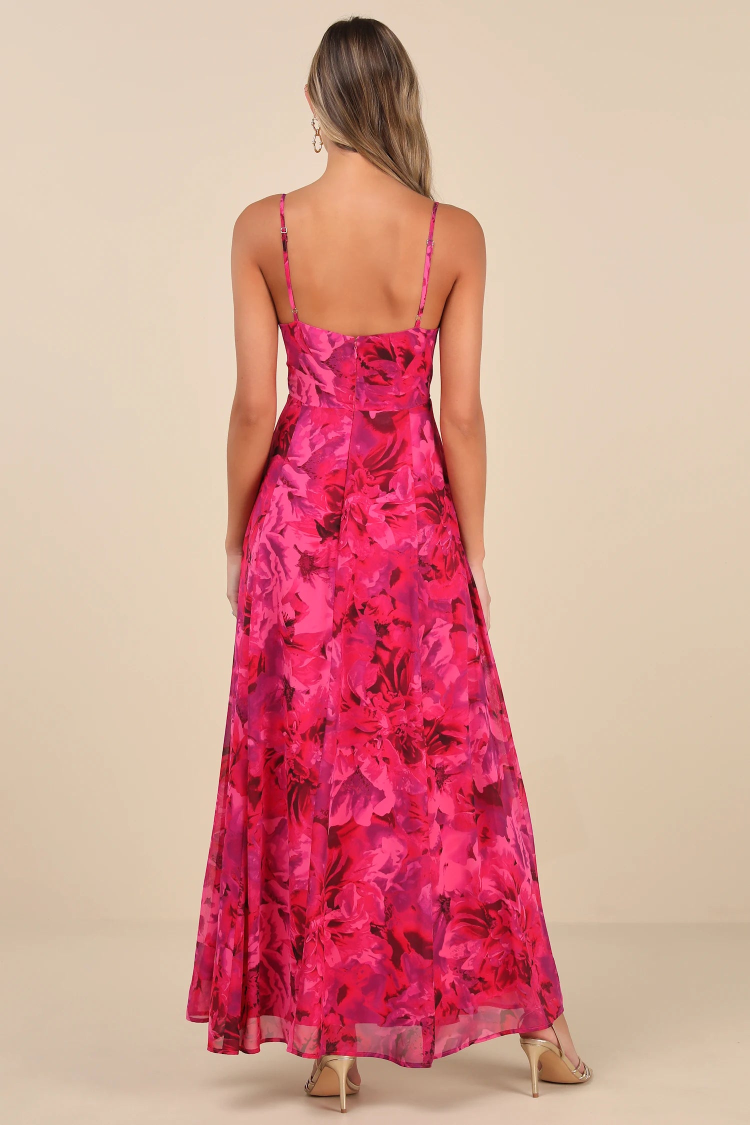 Lulus - Beautiful Soul Fuchsia Floral Print Twist-Front Maxi Dress - Large