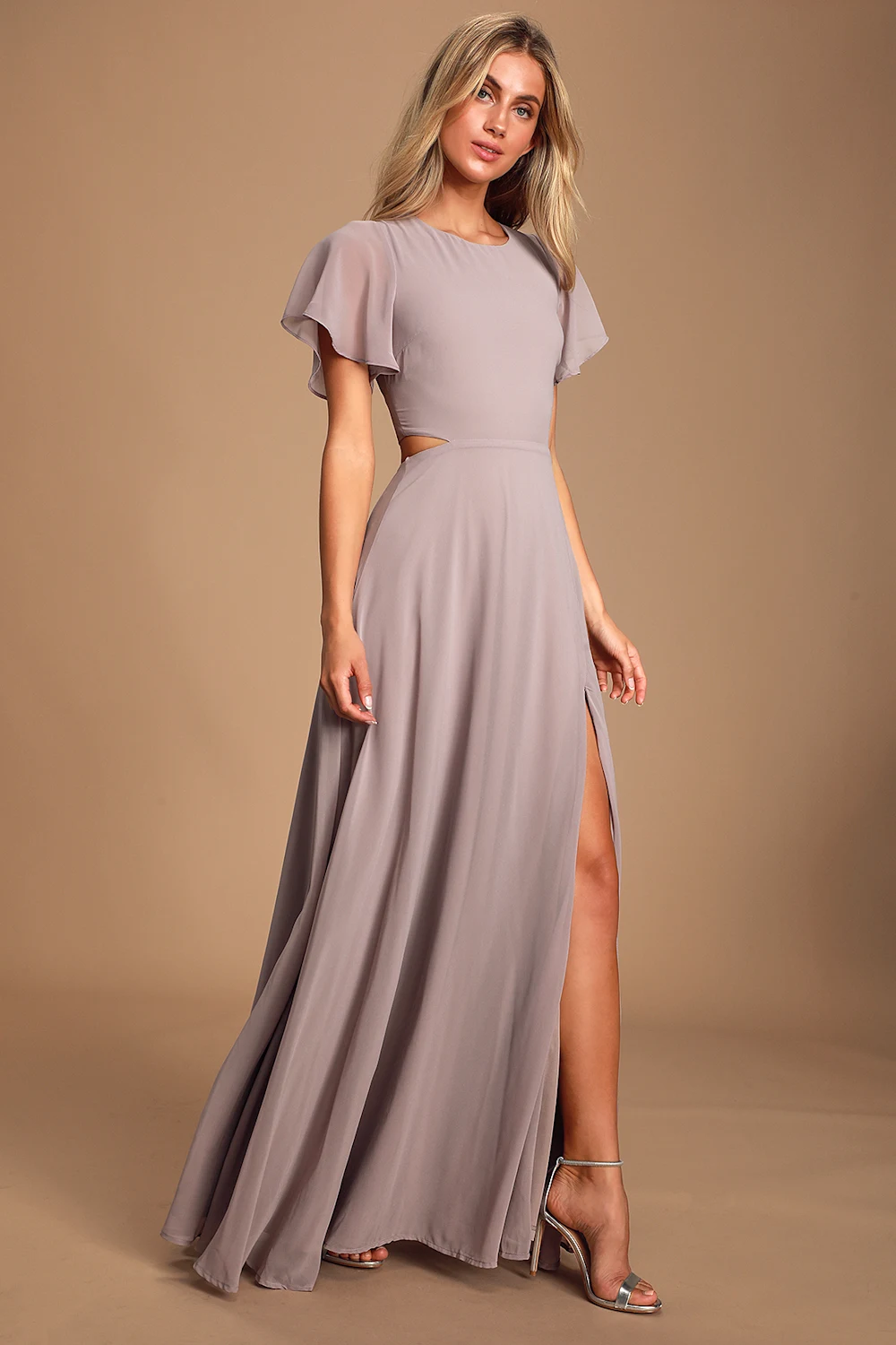 Lulus - Garden Bliss Dusty Lavender Cutout Maxi Dress - Large