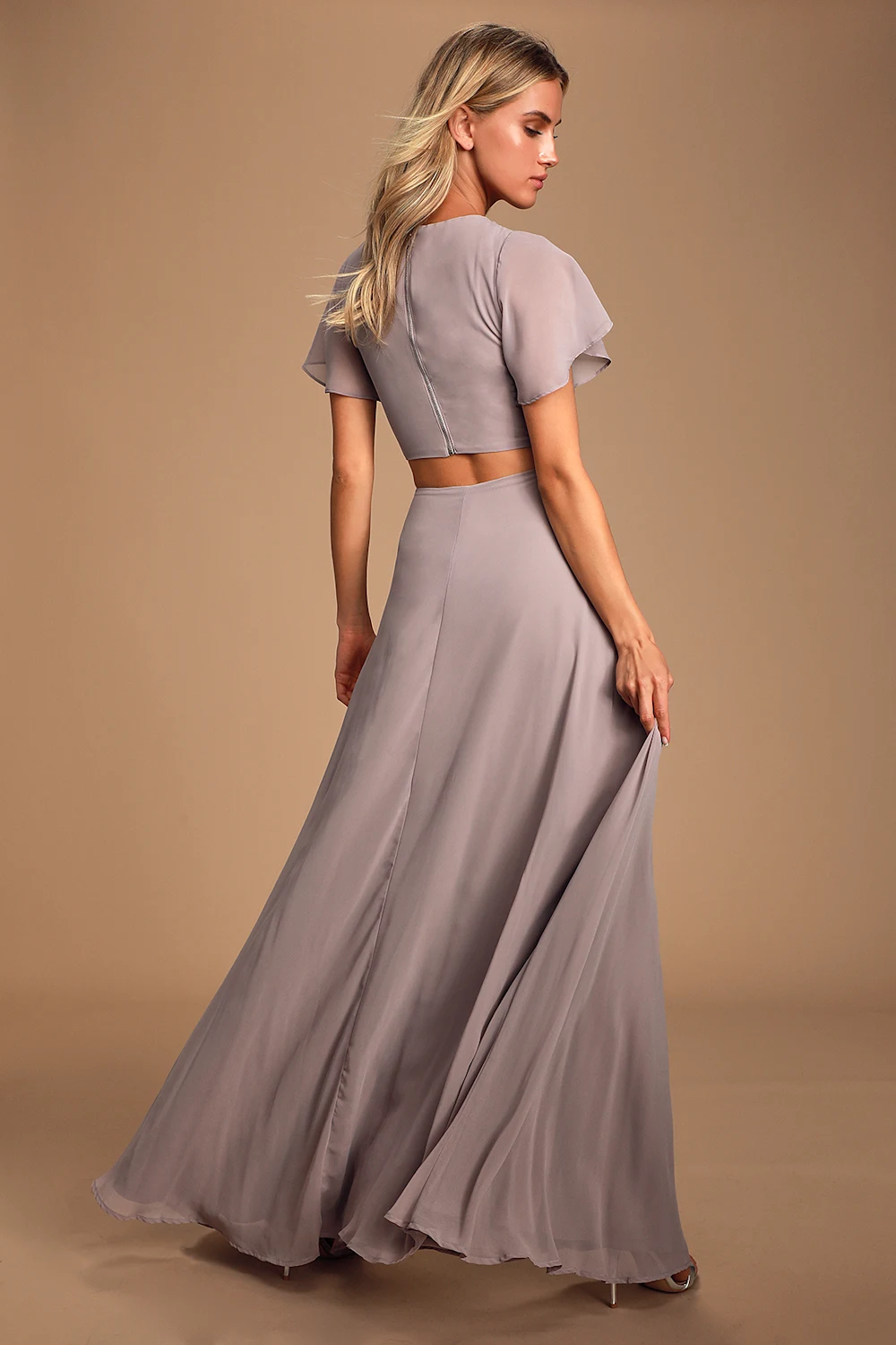 Lulus - Garden Bliss Dusty Lavender Cutout Maxi Dress - Large