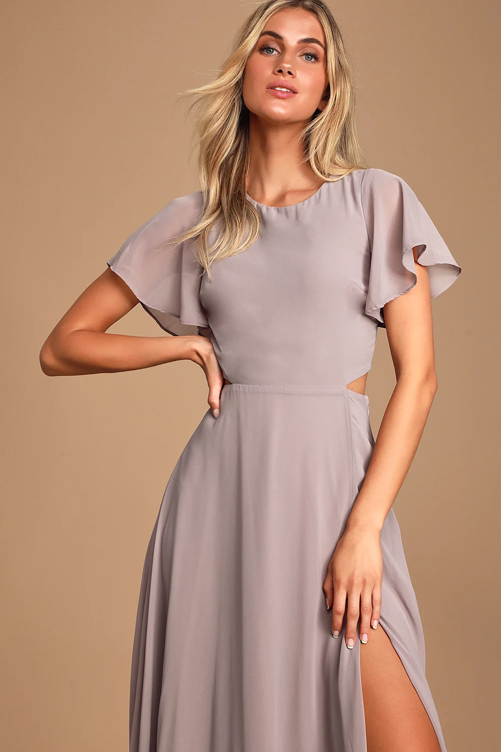 Lulus - Garden Bliss Dusty Lavender Cutout Maxi Dress - Large