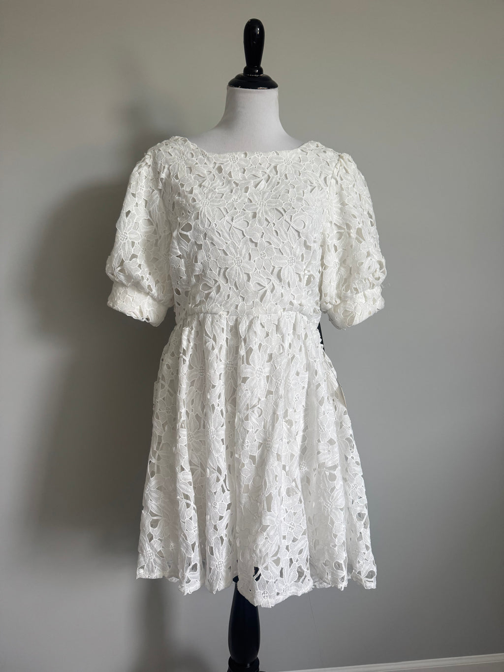 Lulus - For a Moment White Lace Cutout Mini Skater Dress - XL