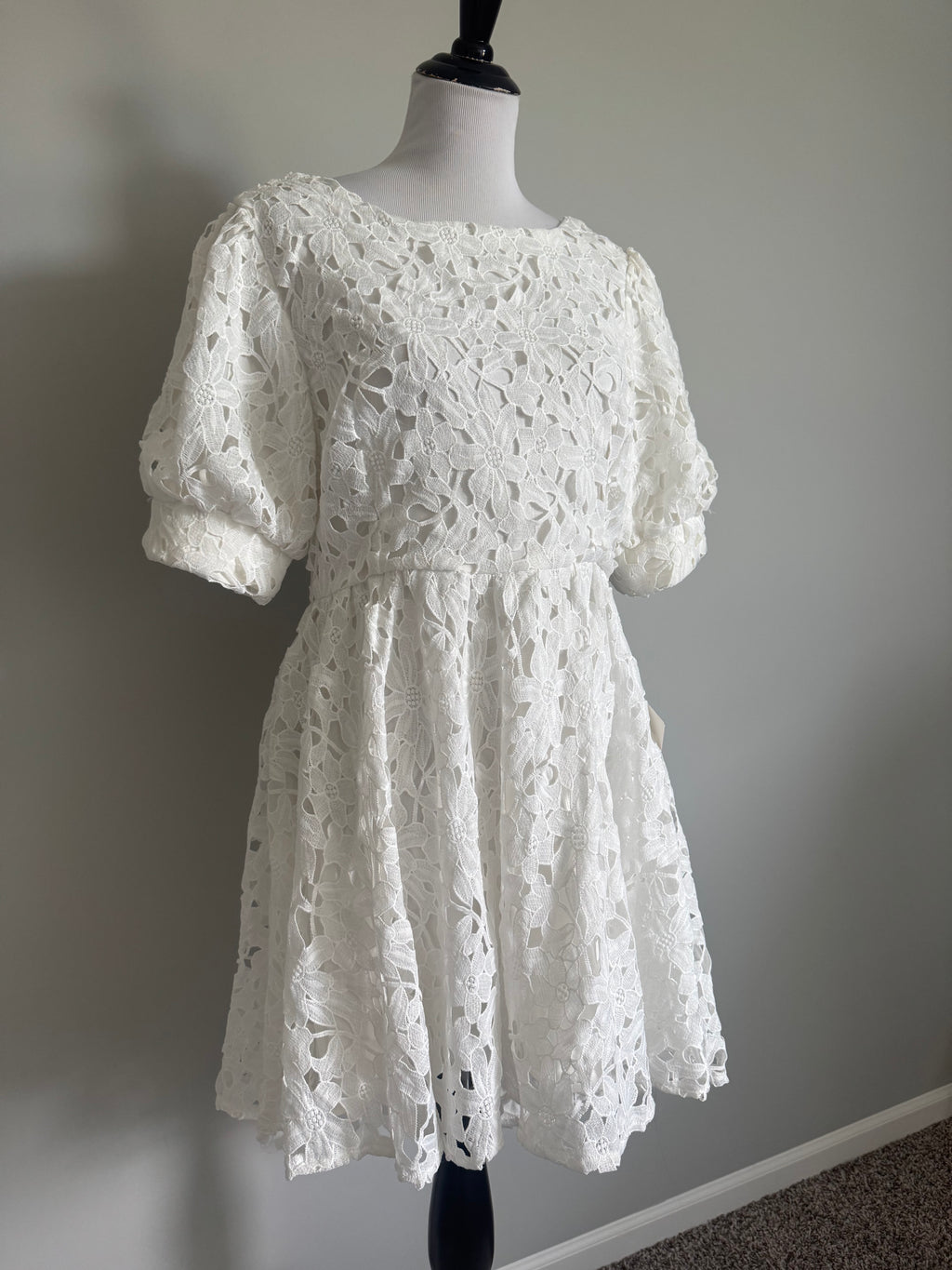 Lulus - For a Moment White Lace Cutout Mini Skater Dress - XL